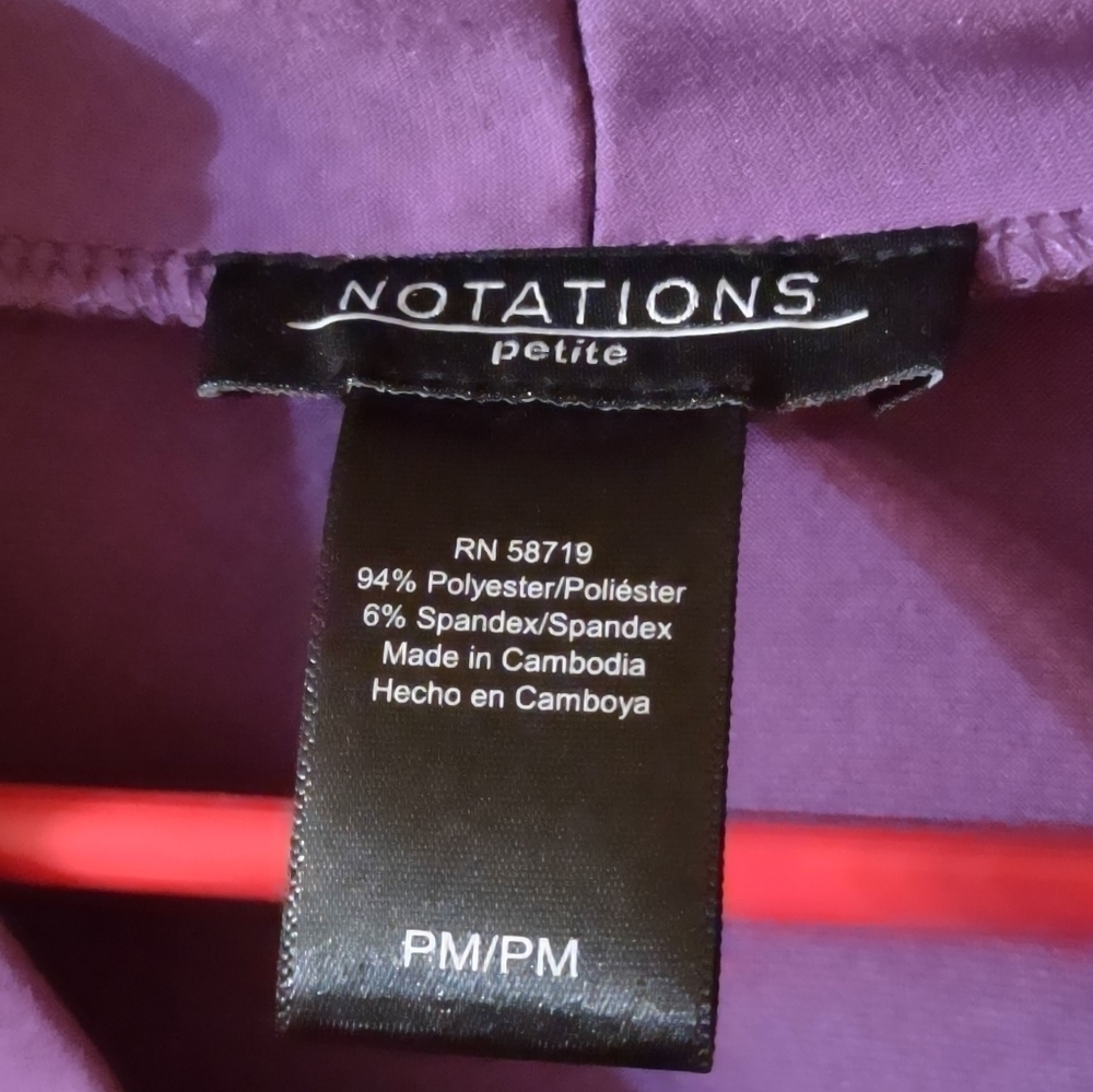 NOTATIONS SHORT SLEEVE BLOUSE SHIRT SIZE PETITE PM PURPLE - Picture 4 of 5